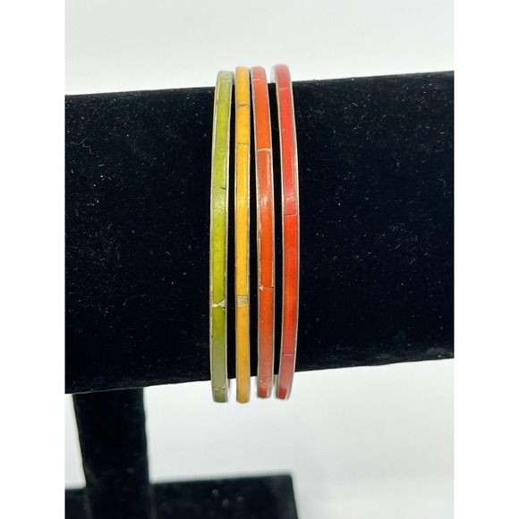 Vintage Inlay Bakelite Bangle Bracelet Brass Set Of 4 3" Width - Picture 1 of 6